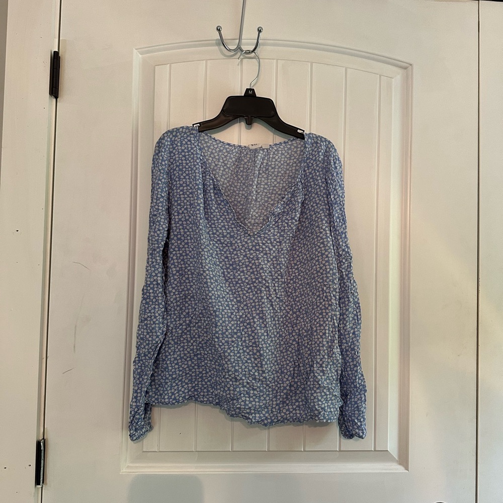 GAP Blue Ruched Long Sleeve Blouse